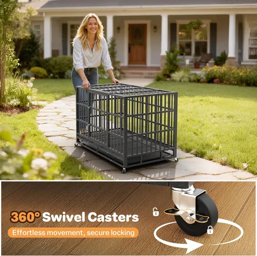 Vista 4 de Jaula para perros de 48 pulgadas, perrera indestructible a prueba de escapes para perros grandes de alta ansiedad, jaula de metal de acero al