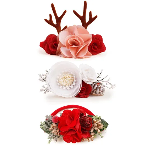Vista 26 de Diadema floral de nailon para bebé, corona de flores, banda elástica para el cabello, 3 piezas, accesorios para el cabello, regalo para niñas, 2#