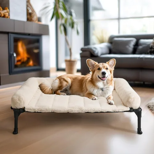 Vista 11 de Veehoo Cama elevada ortopédica para perro con cojín extraíble de felpa rosa de lujo, 59 x 37 pulgadas, cama lavable para perro, cuna elevada
