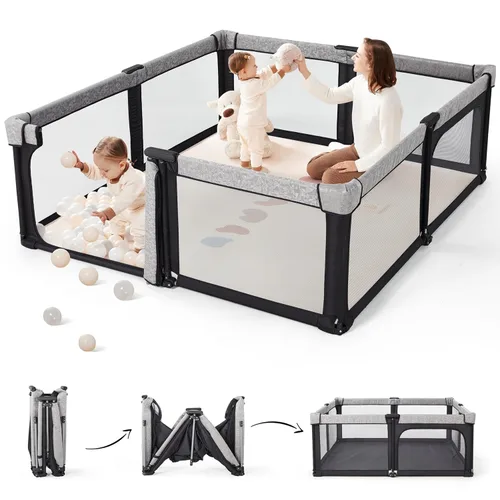 Vista 11 de Sweeby - Corralito para bebés, corralito plegable de 59x59 pulgadas para bebés y niños pequeños, corralito extra grande con puerta para patio
