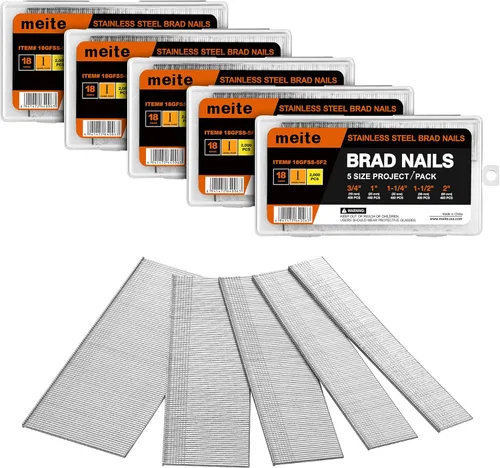 Vista 18 de meite Clavos Brad de Acero Inoxidable Calibre 18, Clavos Brad de 18GA de 3/4 Pulgada, Clavos Pequeños de Acabado de Acero Inoxidable 304