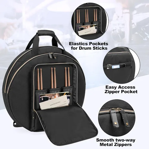 Vista 3 de Damero Bolsa para platillos de 22", Estuche para platillos de doble capa con divisor acolchado de 6 mm, asas y correas para mochila para platillos