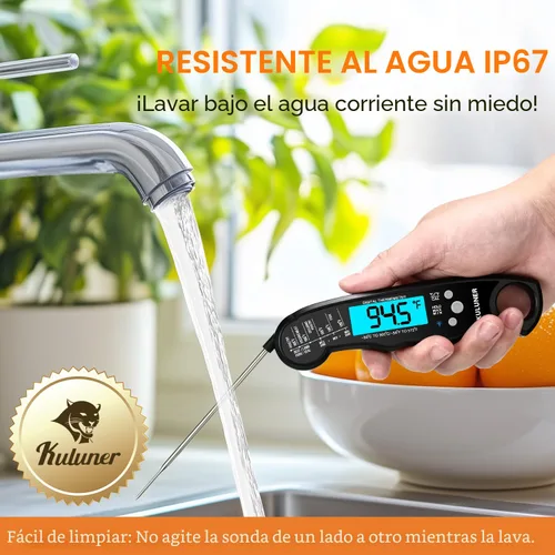 Vista 6 de KULUNERKULUNER - Termómetro digital impermeable de lectura instantánea de carne con sonda plegable de 4.6 pulgadas