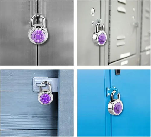 Vista 5 de Candado de Combinación 1 Paquete, Candado de Combinación de Dial Fijo con Diferentes Combinaciones, 2 Pulgadas de Ancho. Dial Morado, Cerradura