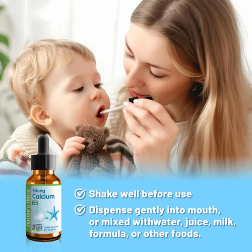 Vista 4 de Nature's Nutra Strong Calcium, Plus MenaQ7 K2, Calcio líquido prémium para bebés, bebés y niños, sabor natural, sin OMG, Kosher, 2 onzas líquidas