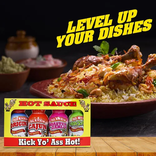 Vista 4 de Ass Kickin' A28Ax1 surtido de mini salsas, 1 botella, 4.38 longitud, ancho de 4.38 pulgadas, 4.38 pulgadas de altura, 4 unidades., 1