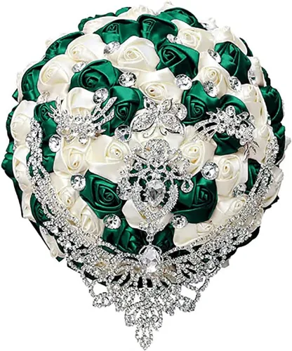 Vista 9 de Ramo de novia de boda de lujo hecho a mano, rosa de seda grande para sostener y lanzar, ramo de flores artificiales con cinta de satén, perlas