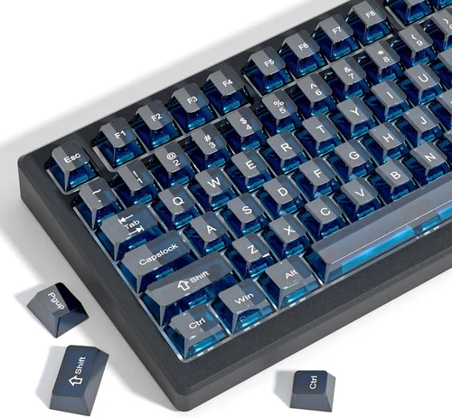 Vista 14 de dagaladoo Juego de teclas negras, teclas de teclado con brillo transparente orientadas hacia el sur, teclas de doble inyección PBT estilo japonés