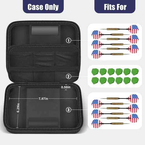 Vista 2 de Boobowl Estuche de dardos con capacidad para 12 dardos, carcasa rígida para dardos de acero y punta suave, almacenamiento organizado para puntas