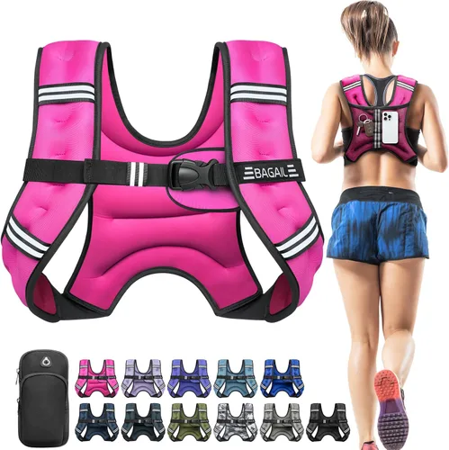 Vista 11 de BAGAIL Chaleco con peso de 5, 8, 10, 12, 15, 20, 25, 30 lbs, para caminar y perder peso, reflectante, con bolsa para teléfono, para mujeres