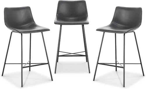 Vista 52 de POLY & BARK Paxton - Juego de 2 sillas de comedor modernas con respaldo bajo, tapicería de piel sintética y base de acero negro mate, asiento cómodo