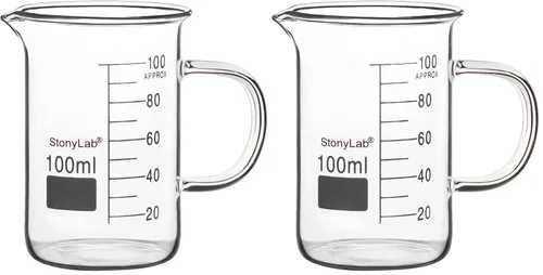 Vista 11 de stonylab Vaso de cristal con asa, vidrio de borosilicato graduado de forma baja con mango y boquilla de vertido, 3.4 fl oz