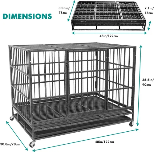 Vista 5 de XPIY Jaula grande para perros – Perrera de metal resistente de 48 pulgadas para perros grandes, medianos y pequeños, segura para interiores