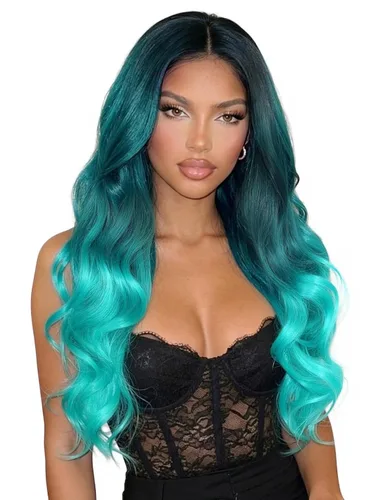 Vista 15 de HANNE - Peluca larga color Ombre con cabello rizado sintético, resistente al calor, de alta densidad y llena para mujeres