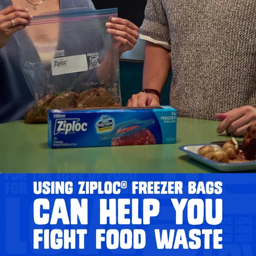 Vista 5 de Bolsas Ziploc de almacenamiento de alimentos para congelador de un galón, con fondo de pie, fáciles de llenar, 16 unidades (el empaque puede variar)