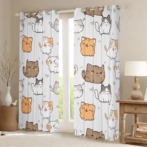Vista 2 de Erosebridal Lindas cortinas opacas de gato para niños pequeños, cortinas opacas con diseño de gatito kawaii con temática de animales, cortinas