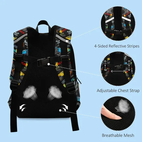 Vista 3 de Fisyme Mochila escolar para niños, niñas y niños, Coche multicolor, Mochilas Daypack