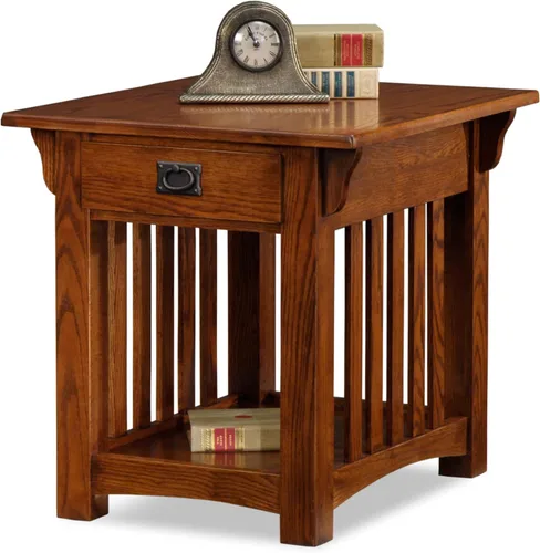 Vista 5 de Leick Home 8233 Mission Impeccable - Mesa de consola de dos cajones con estante, mesa auxiliar de cajón de misión de roble medio y Leick Furniture