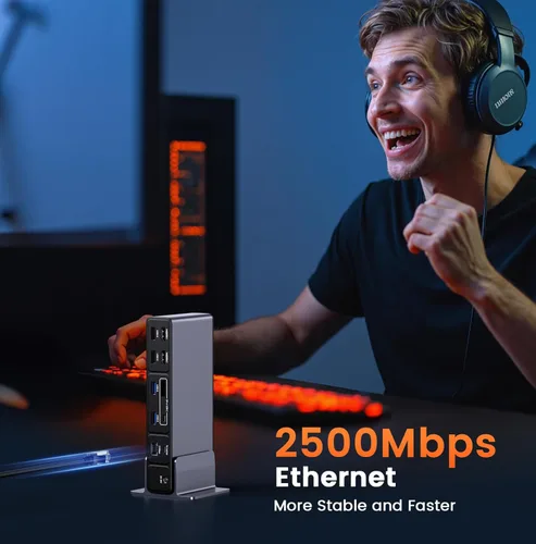 Vista 6 de TobenONE Estación de acoplamiento USB C 3 monitores, pantalla triple 4K 18 en 1, adaptador de corriente de 150 W con carga rápida de 20 W, 8 puertos
