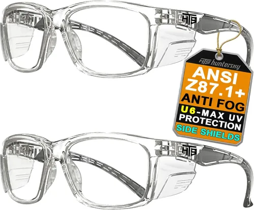 Vista 15 de HTS HUNTERSKY E60 Gafas de seguridad antivaho con protectores laterales ANSI Z87 Protección ocular para laboratorio y química gafas de protección