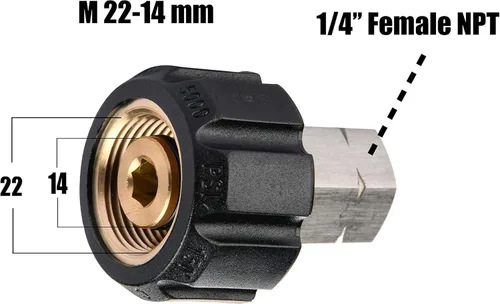 Vista 2 de Tool Daily Adaptador para lavadora a presión, hembra métrica M22 a conector NPT hembra de 1/4 pulgadas, 5000 PSI
