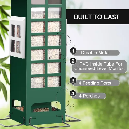 Vista 6 de Comedero para pájaros con protección contra la gravedad a prueba de ardillas, comederos de metal de Jay azul para colgar al aire libre, comederos