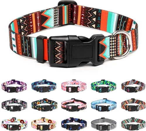 Vista 7 de Mercano - Collar ajustable para perro, patrones de diseño especial, collar de nailon suave cómodo y duradero para perros pequeños, medianos