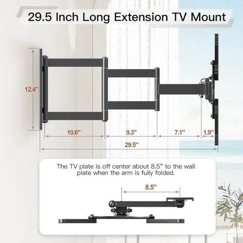 Vista 3 de ELIVED - Soporte de pared para TV de brazo largo para la mayoría de televisores de 26 a 60 pulgadas, extensión de 29.5 pulgadas con giro
