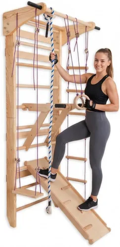 Escalera sueca 8 en 1 parque infantil interior y gimnasio en casa montado en la pared, barras de parada con barra de dominadas, estación de