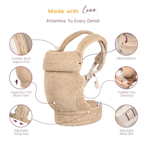 Vista 5 de Portabebés ergonómico Tela suave y duradera para una comodidad duradera Diseño de mochila ajustable para 7-35 libras Adorable patrón de peluche