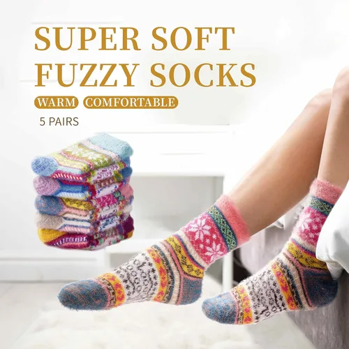 Vista 2 de 5 pares de calcetines mullidos, suaves, acogedores y cómodos para mujer, calcetines cómodos para dormir, perfectos y cálidos, regalos de invierno