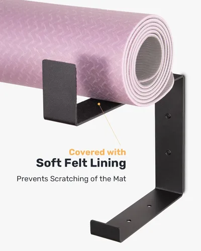 Vista 3 de Soporte para esterilla de yoga con acolchado protector de montaje en pared, estante de almacenamiento de acero, colgador de ancho ajustable de 2