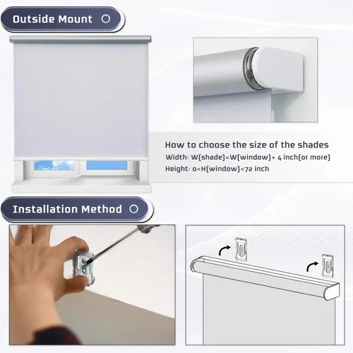Vista 6 de SUNFREE - Persianas de ventana enrollables y opacas sin cuerdas para hogar y oficina, Blanco