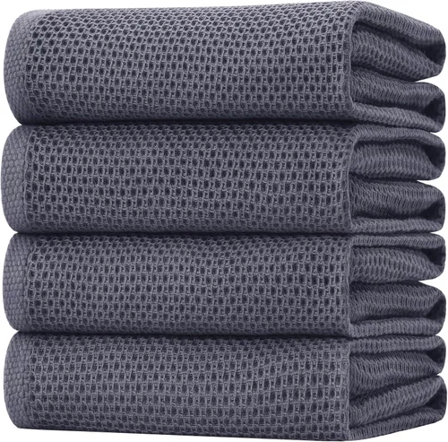 Vista 190 de Homaxy Paños de cocina de 100% algodón con tejido de gofre, ultra suaves, absorbentes, de secado rápido, 12 x 12 pulgadas, paquete de 6, amarillo