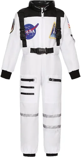 Vista 6 de Cuteshower Disfraz de astronauta para niños y niñas, overol espacial Blanco