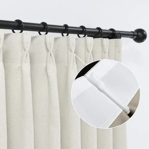 Vista 7 de LUSTROWIN Cortinas plisadas francesas de lino sintético con textura personalizada para dormitorio, cortinas opacas, cortinas de ventana para sala