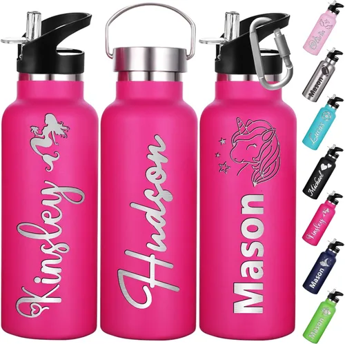 Vista 8 de Botellas de agua personalizadas con tapa de popote de 12/26 onzas con nombre grabado, logotipo, botella aislada personalizada, botellas de agua