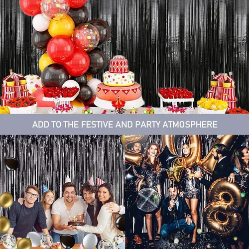 Vista 6 de Tinsel Foil Fringe 5 Pack Tinsel Backdrop Glitter Curtains Wedding 3.28ft X 6.56ft Metallic Tinsel for Wedding Birthday Engagement Bridal Shower