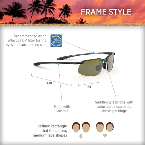 Vista 8 de Maui Jim Mens and Womens Kanaha Polarized Universal Fit Rimless Sunglasses