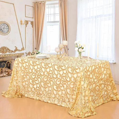 Vista 2 de B-COOL Mantel rectangular de lentejuelas doradas con purpurina de 90 x 156 pulgadas, decoración de bodas, baby shower, ceremonia, mesa de Dorado