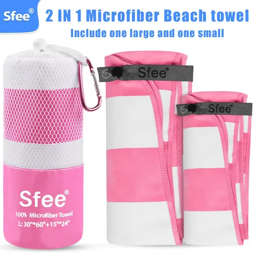 Vista 5 de Sfee Toalla de playa de microfibra 2 en 1, toalla de secado rápido, toalla de viaje, toalla de viaje, súper absorbente, compacta, ligera, juego
