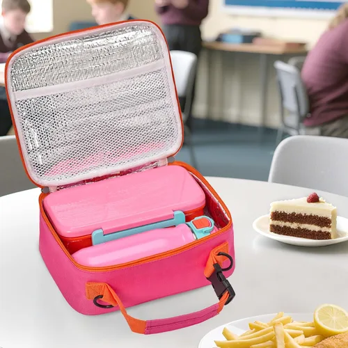 Vista 8 de PIQUEBAR Lonchera para niños con termo de 8 onzas, caja Bento a prueba de fugas con bolsa aislada, botella de agua aislada para niños con pajilla