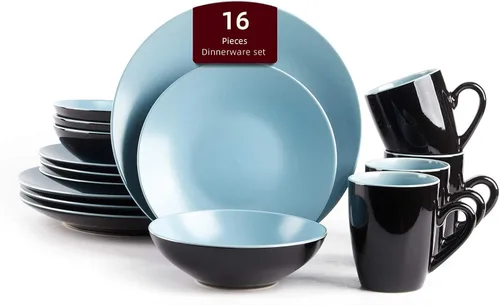 Vista 19 de Colors Life juego de vajilla, exterior negro brillante con interior de color mate