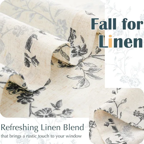 Vista 6 de JINCHAN Cortinas florales de cocina de 24 pulgadas, cortinas de lino de varios niveles, cortinas de granja de estilo cafetería, cortinas para media