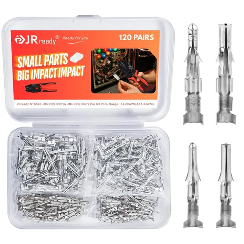 JRready ST6526 120 Pares Kit de conectores de pines 093" 062" Cables eléctricos automotrices terminales macho y hembra Conector de pines 14-20AWG