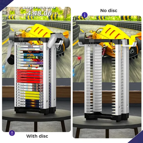 Vista 4 de Allnice Game Storage Tower Multifunction Video Game Shelf for 24 game Disk, 2 Headsets Controllers Holder Compatible with PS3PS4PS5 Nintendo