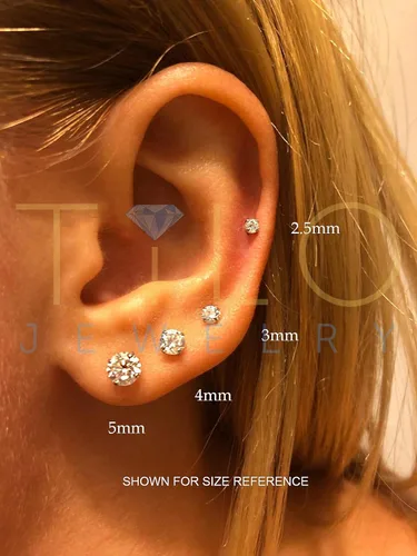 Vista 3 de Aretes de oro blanco 14k solitario con cubic y zirconia, con tapas seguras