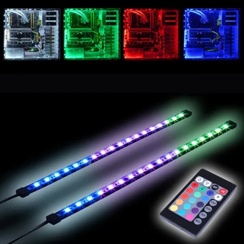 Vista 2 de Tira de iluminación LED RGB para computadora a través de imán con controlador para computadora de escritorio, torre media torre completa