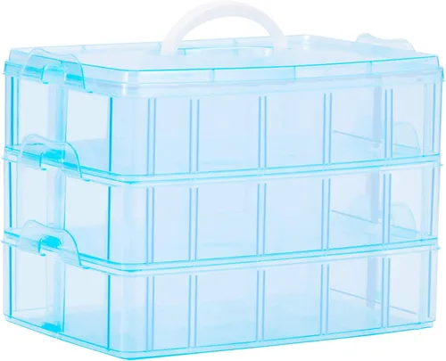 Vista 7 de Sooyee - Caja de almacenamiento de 3 capas para cosas y manualidades con 30 compartimentos ajustables para organizar cinta Washi, accesorios