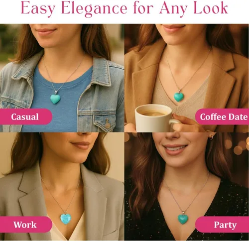 Vista 7 de Gempires Love - Collar con colgante de cristal de corazón para mujer, chapado en plata, cadena ajustable de 18 + 2 pulgadas